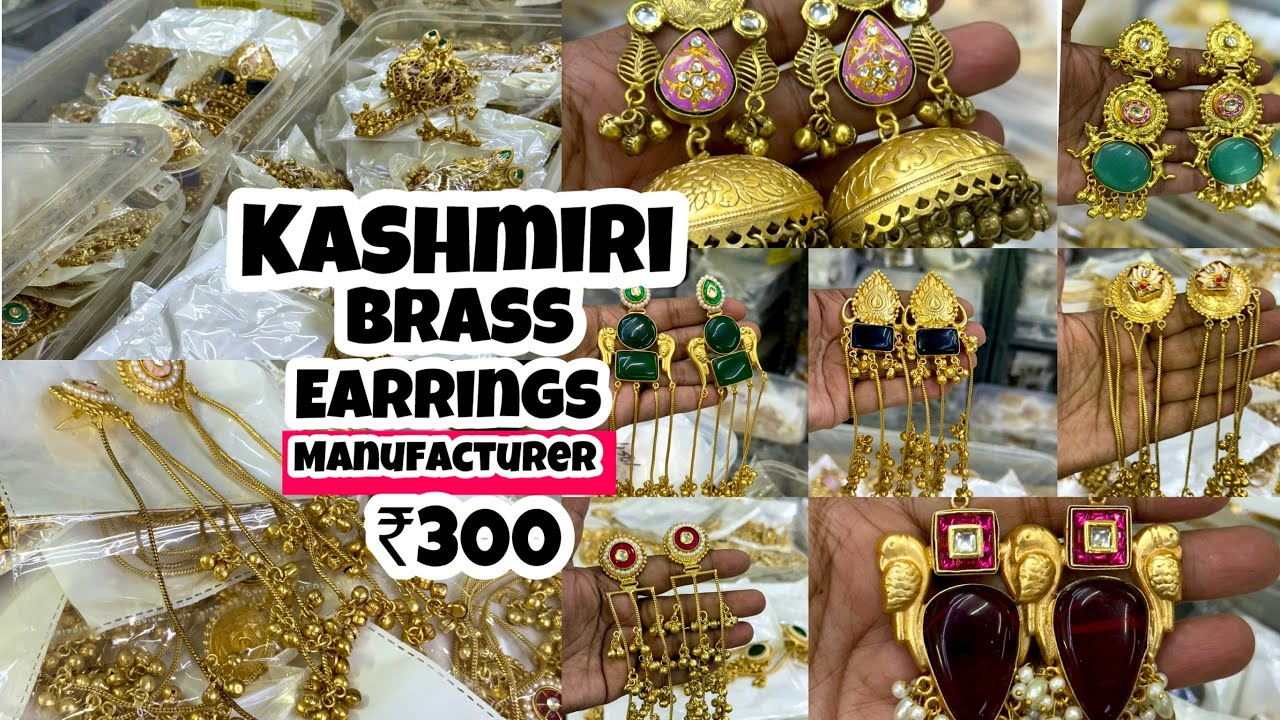 Latest Kashmiri Jewellery Manufacturer| Trendy Viral Golden Brass Earrings Wholesale Market inDelhi 