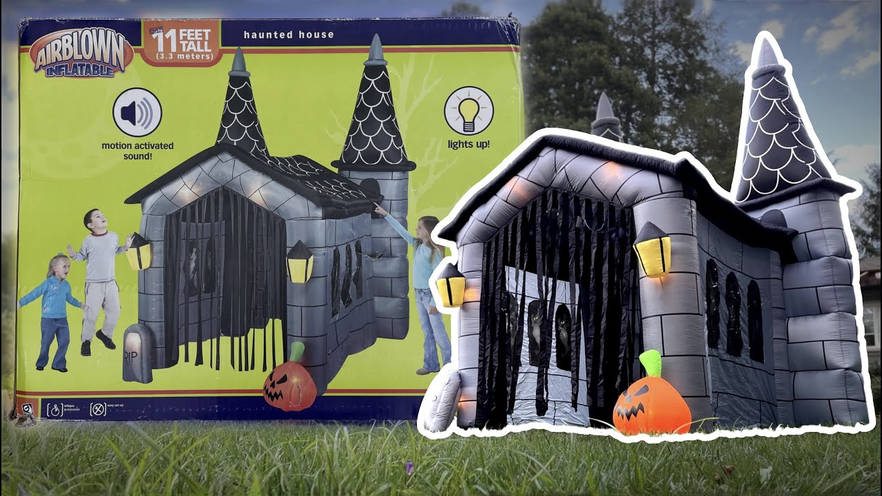Gemmy Airblown Inflatable 11' TWIN PILLAR HAUNTED HOUSE Review! (2007)