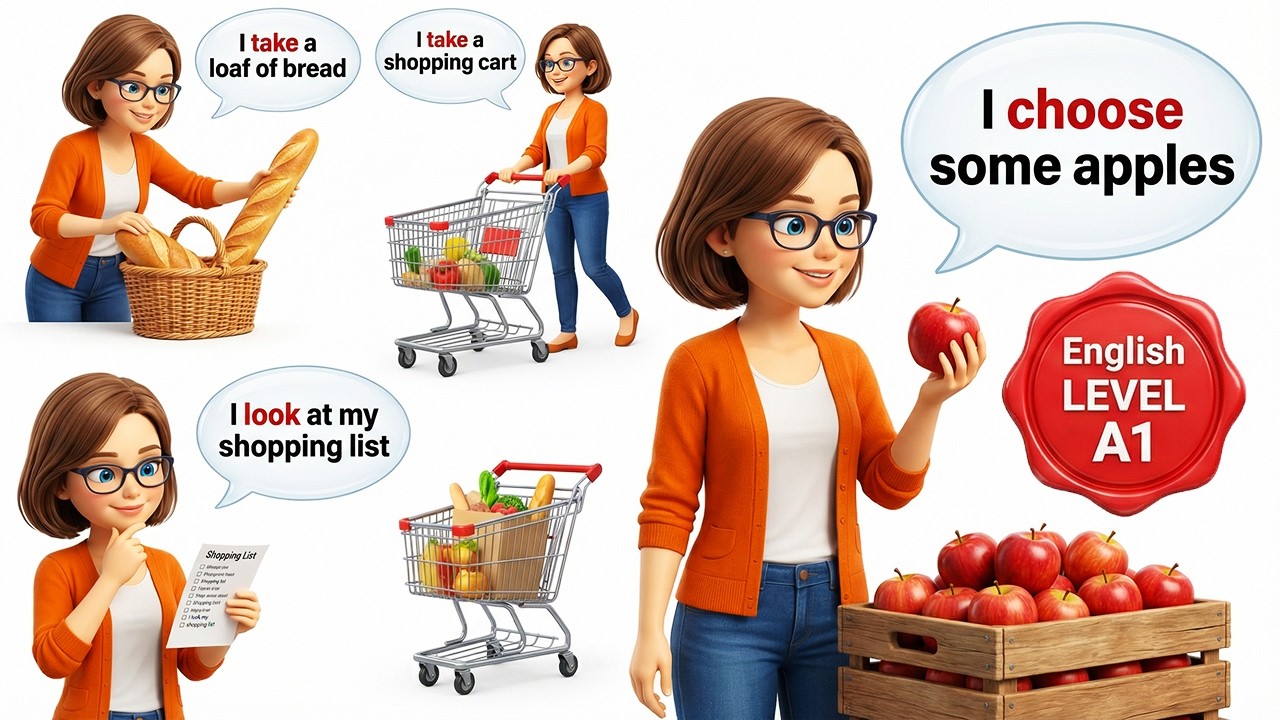 🗣️Speak English Every Day: Beginner English – Supermarket Routine 🍎