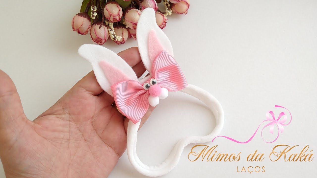 Laço páscoa /Faixa Orelha Coelho +Molde -Diy Ribbon Bow-Kaká Magalhães