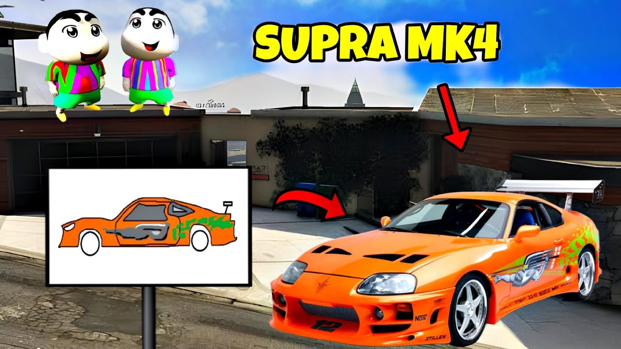 GTA 5 : FRANKLIN, SHINCHAN AND PINCHAN DRAW TOYOTA SUPRA MK4 😯 WITH HELP OF MAGICAL PAINTING