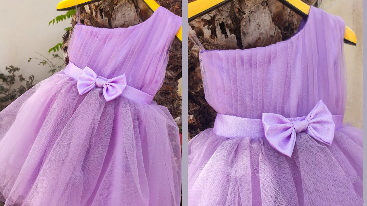 DIY : One Shoulder Baby Frock Cutting and Stitching / easy pleated designer baby frock stitching
