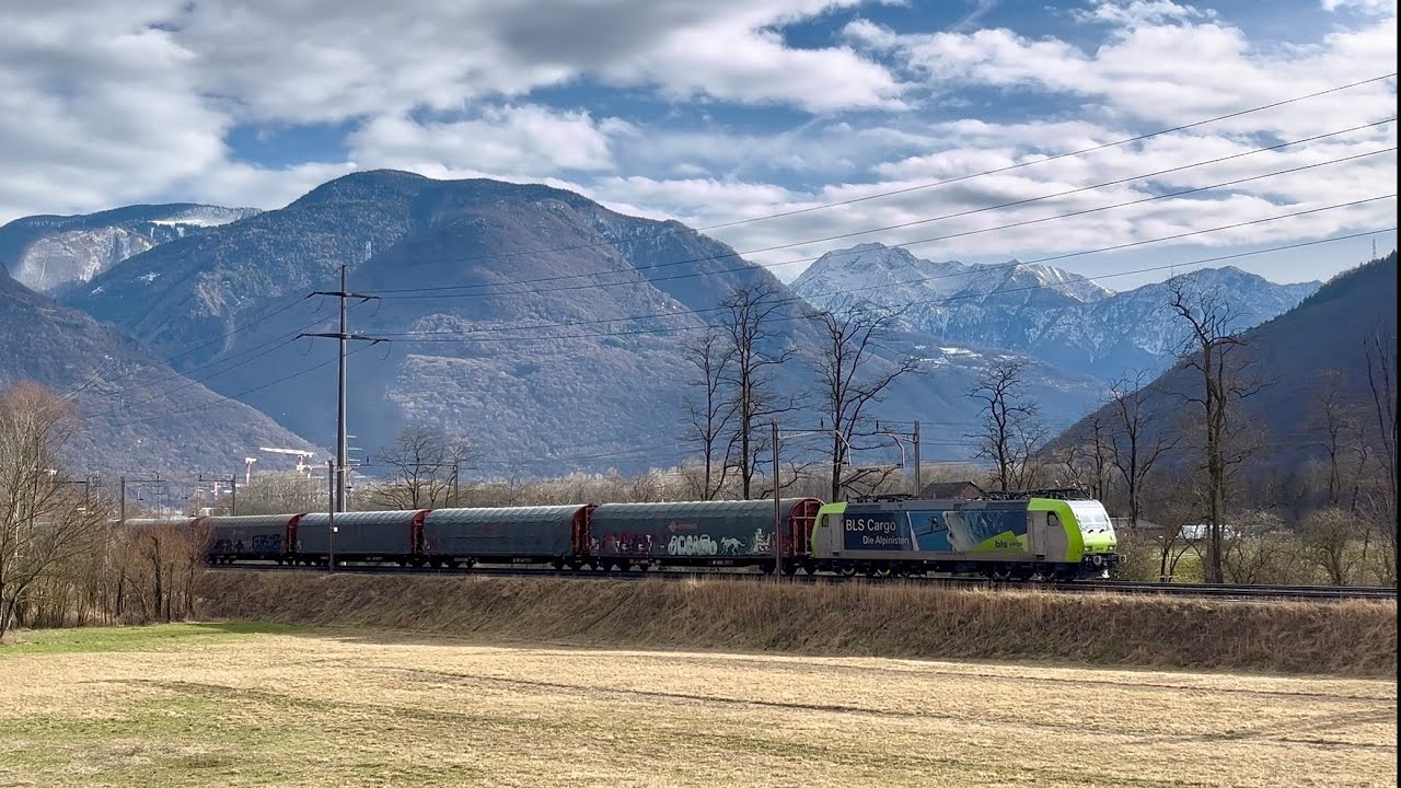 #472# TRENI MERCI - Trazione BLS Cargo per questo convoglio di telonati a Claro! #alptransit 