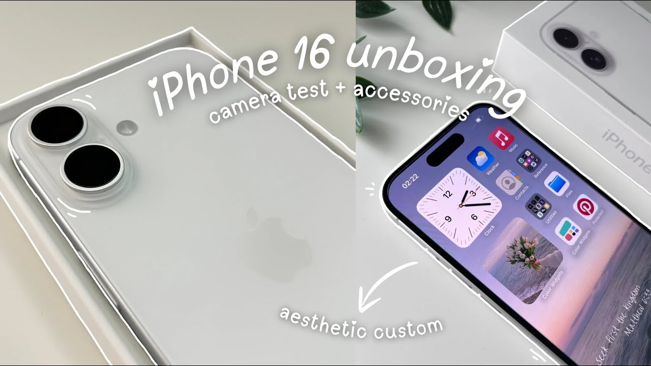  iPhone 16 aesthetic unboxing + camera test | accessories you’ll love ☁️📱