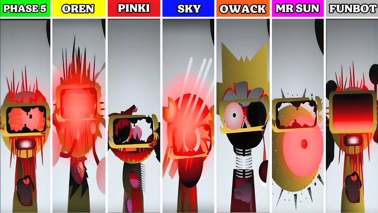 Phase 5 But Everyone Is OREN Vs PINKI Vs SKY Vs OWACKX Vs MR SUN Vs FUNBOT In Incredibox Sprunki