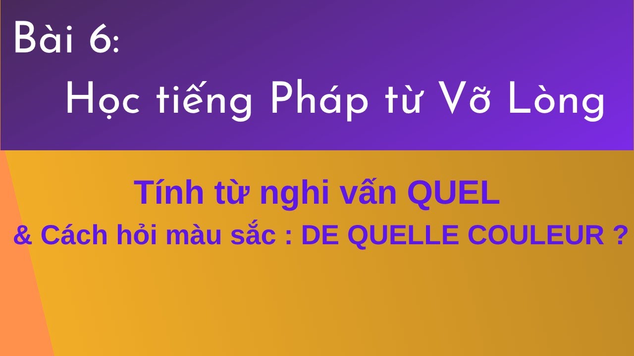 Bài 6 - Tự học tiếng Pháp Vỡ Lòng - Tính từ nghi vấn QUEL & Cách hỏi màu sắc : DE QUELLE  COULEUR ?