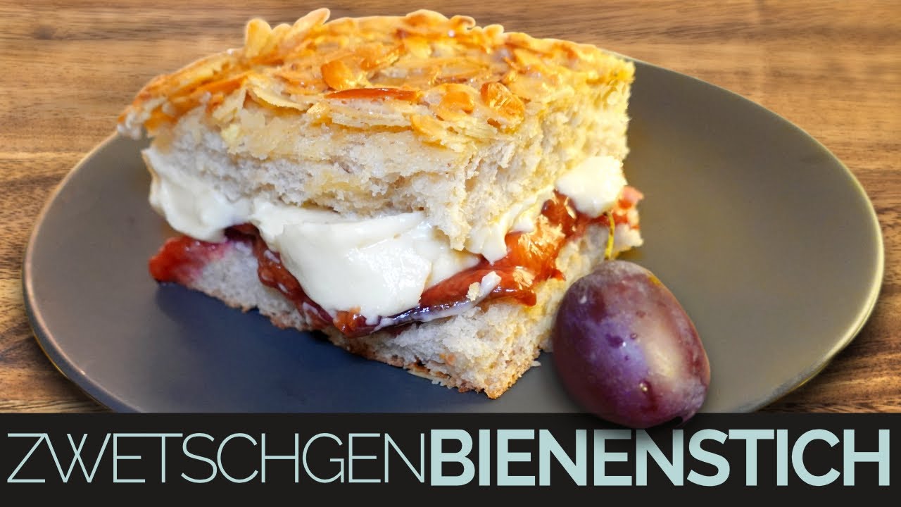 🍁Zwetschgen Bienenstich Kuchen🐝 vegan imitiert | Herbstliche Mandel-Zwetschgen-Creme-Torte