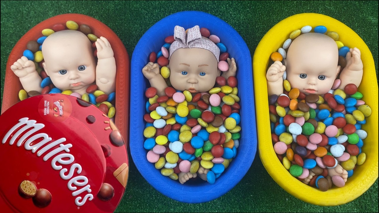 Full of 3 Rainbow BathTubs Candy with M&M's & Magic Slime Cutting Video