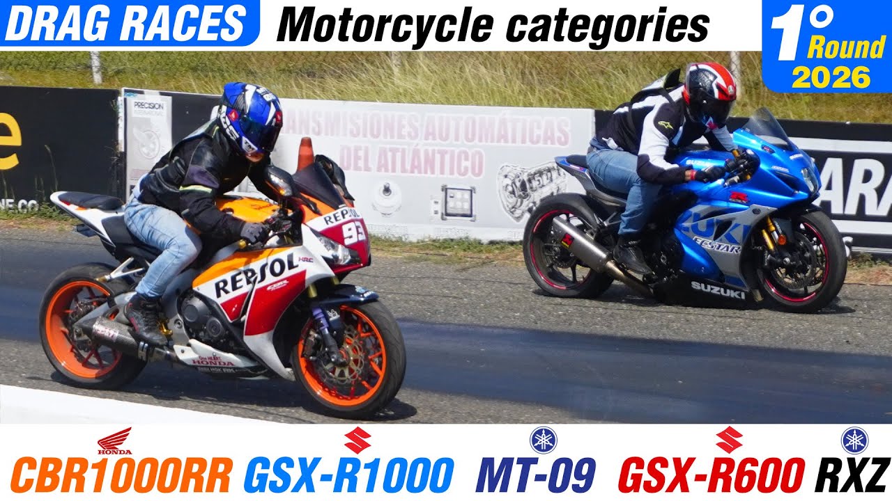 Дрэг-рейсинг 🔥 CBR1000RR 🆚 GSX-R1000 🆚 MT-09 🆚 GSX-R600 🆚 RXZ 🔥 1-й этап в Барранкилье 2026