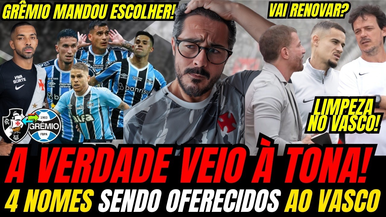A VERADDE VEIO À TONA: COUTINHO E DINIZ COM O PÉ FORA DO VASCO? GRÊ OFERECE 4 JOGADORES POR PH!