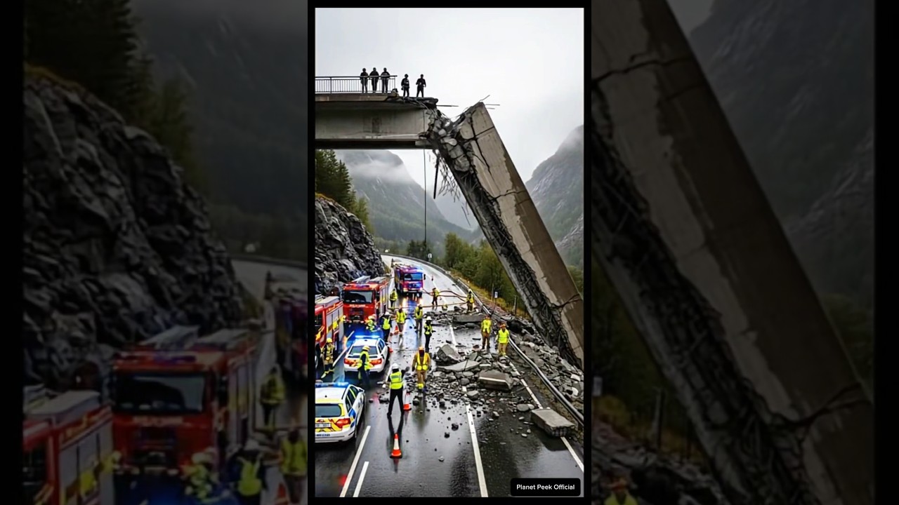 Workers INCHES From DEATH! Giant Bridge Chunk Falls! MUST WATCH! 😱  #construction #youtubeshorts