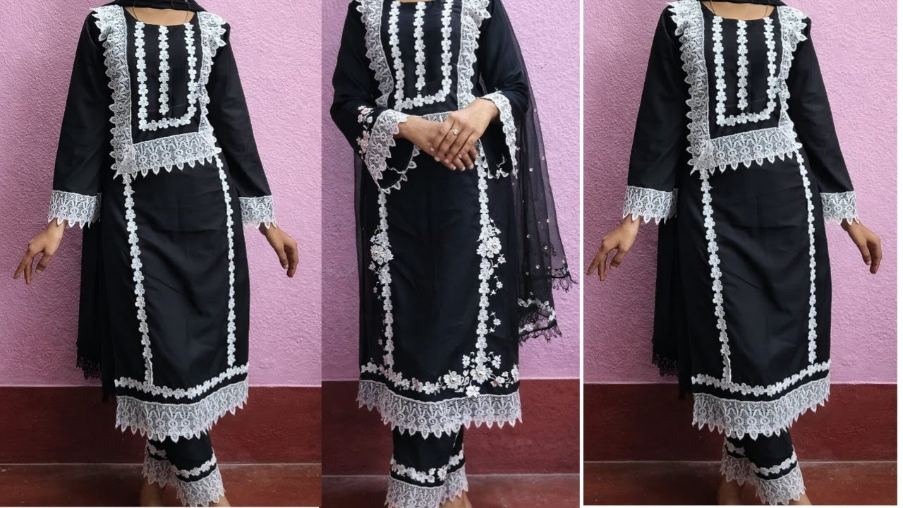 Pakistani Suit Cutting & Stitching🥰| Designer Kurti With Lace😍| Latest Kurti Design For Beginner| 