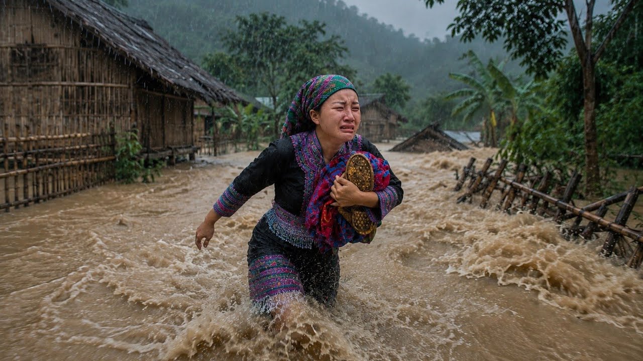 The massive flood struck, the girl  lost everything, left with nothing but her life - Poor girl.