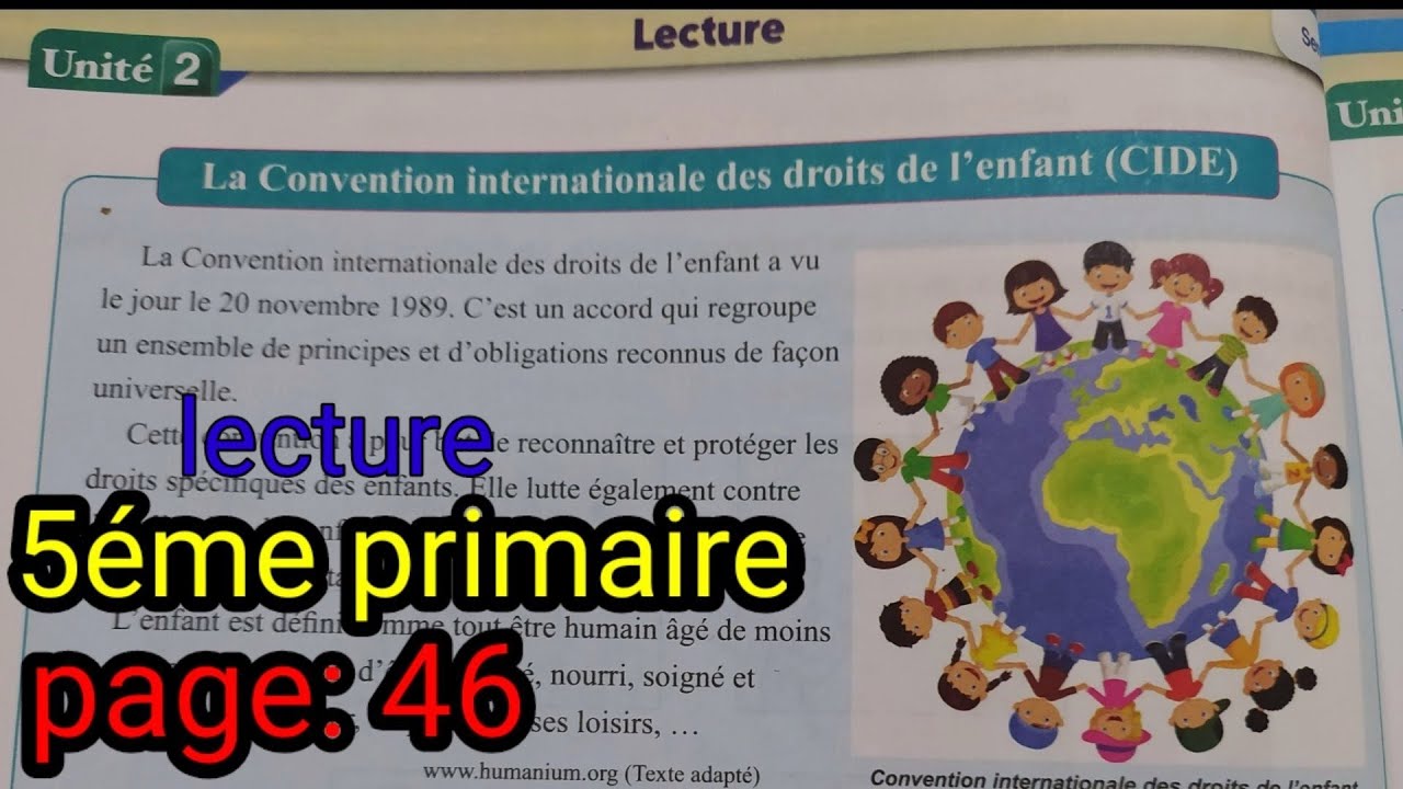 pour communiquer en Français 5 , lecture page:46 la convention internationale des droits de l'enfant