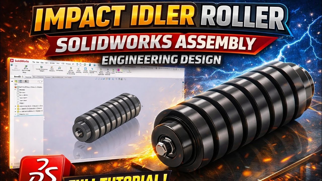 Impact Idler Roller SolidWorks Assembly | Conveyor Impact Idler Engineering Design Tutorial