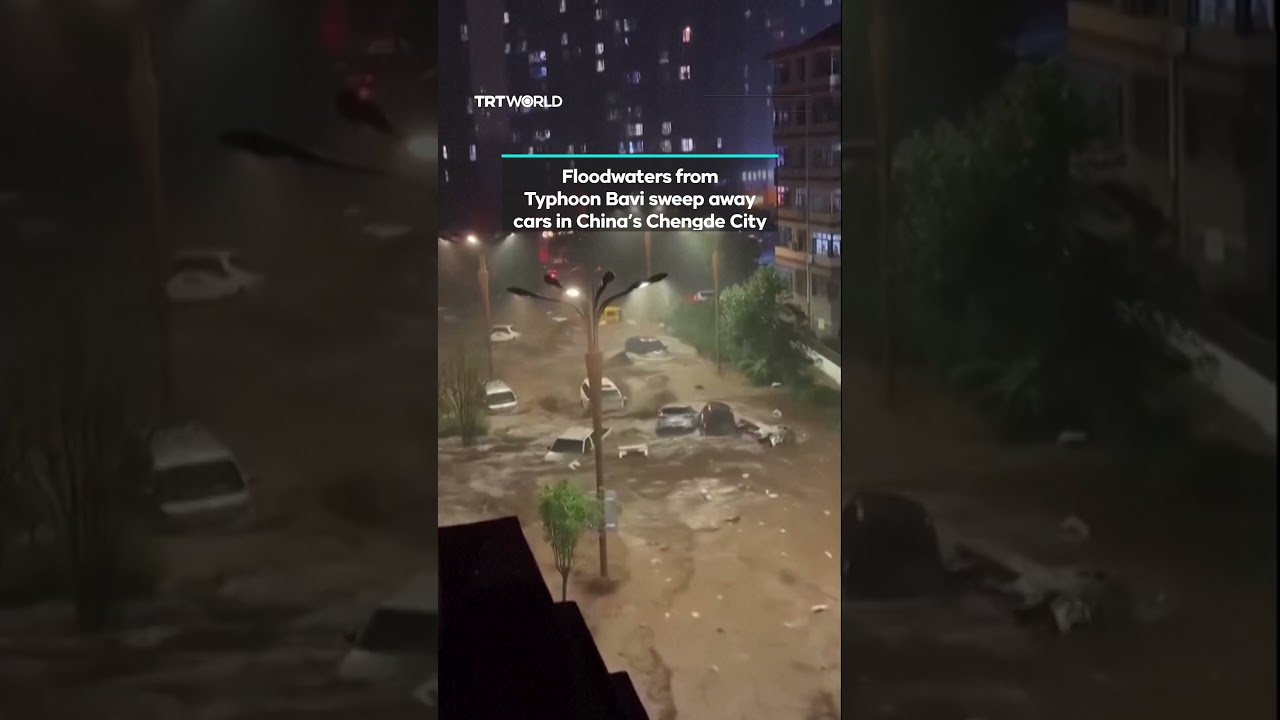 Floodwaters from Typhoon Bavi sweep away cars in China&rsquo;s Chengde City