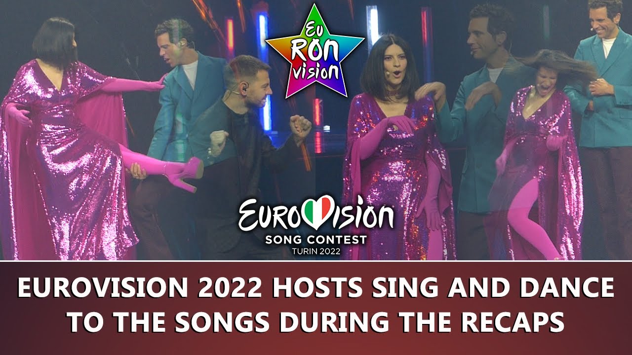 Eurovision 2022 hosts sing and dance to the songs during the recaps