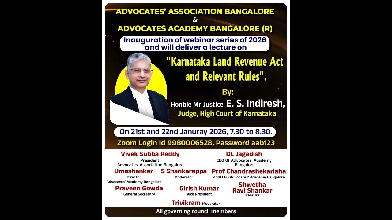 Karnataka Land Revenue Act & Relevant Rules | Justice E.S. Indiresh | Webinar 2026