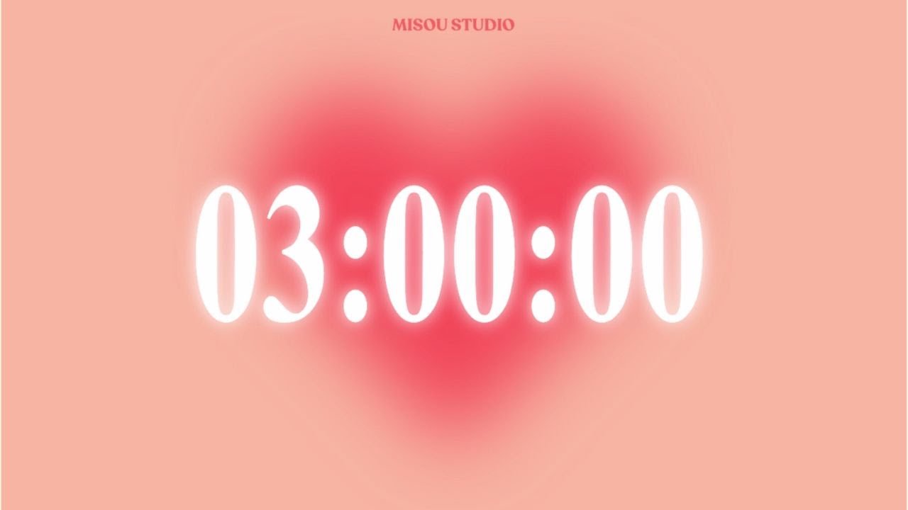 Cute Aesthetic 3 Hour Timer 💗 | Pink Heart Countdown with Alarm ⏰✨