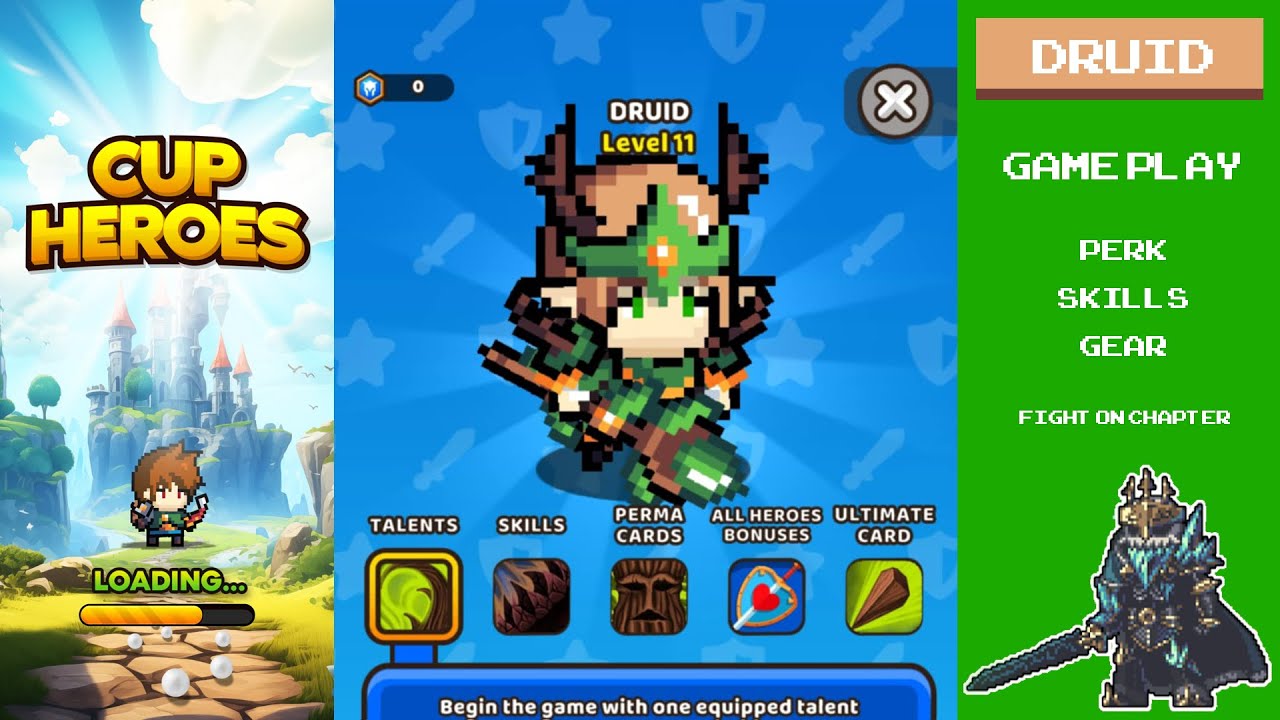 Cup Heroes - [ Hero : Druid ] Game play Perk,Skills,Gear - Fight on chapter