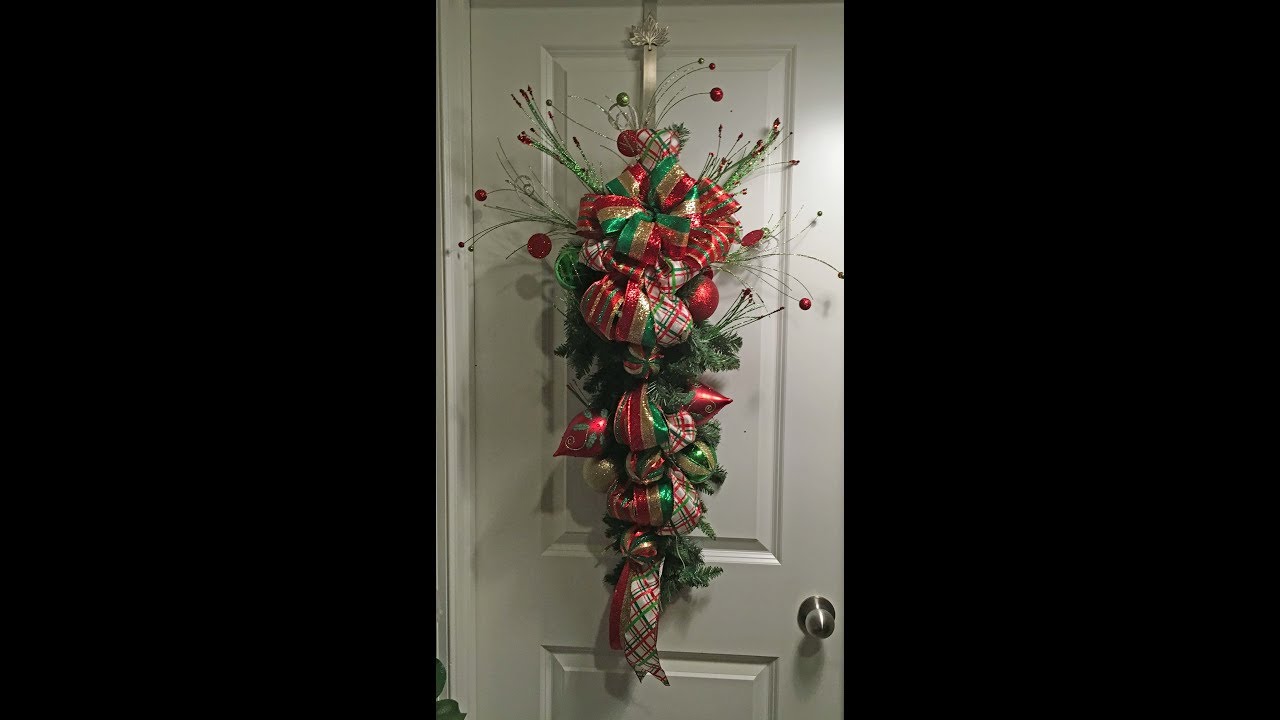 Teardrop Swag Red Green and Gold Big bow