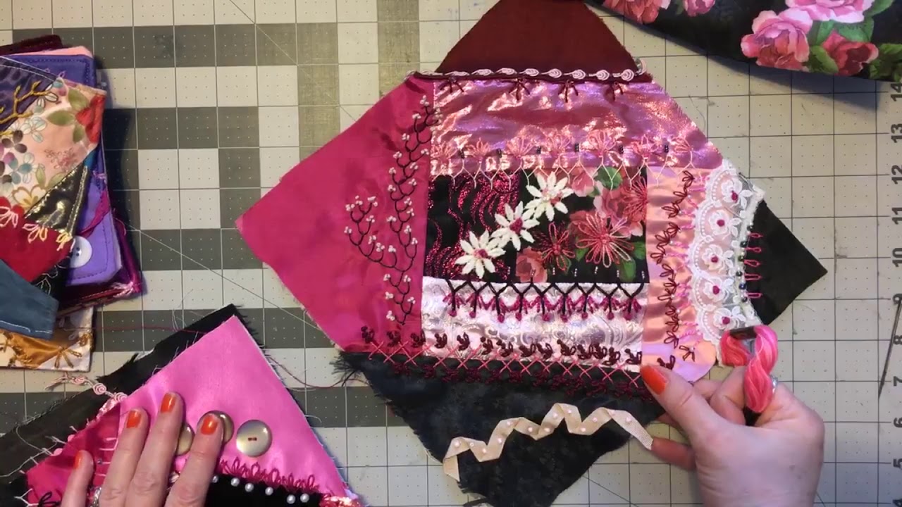 How to Make a Crazy Quilt Pt 11 Needles Threads and a Crazy Quilt Pillow  ~ DancesWithPitBulls ~