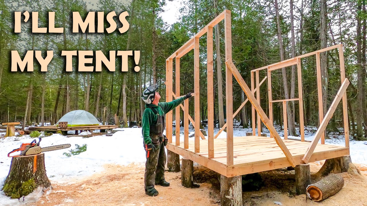 Framing Off-Grid Tiny Cabin with Chainsaw-Made 2x4's #64