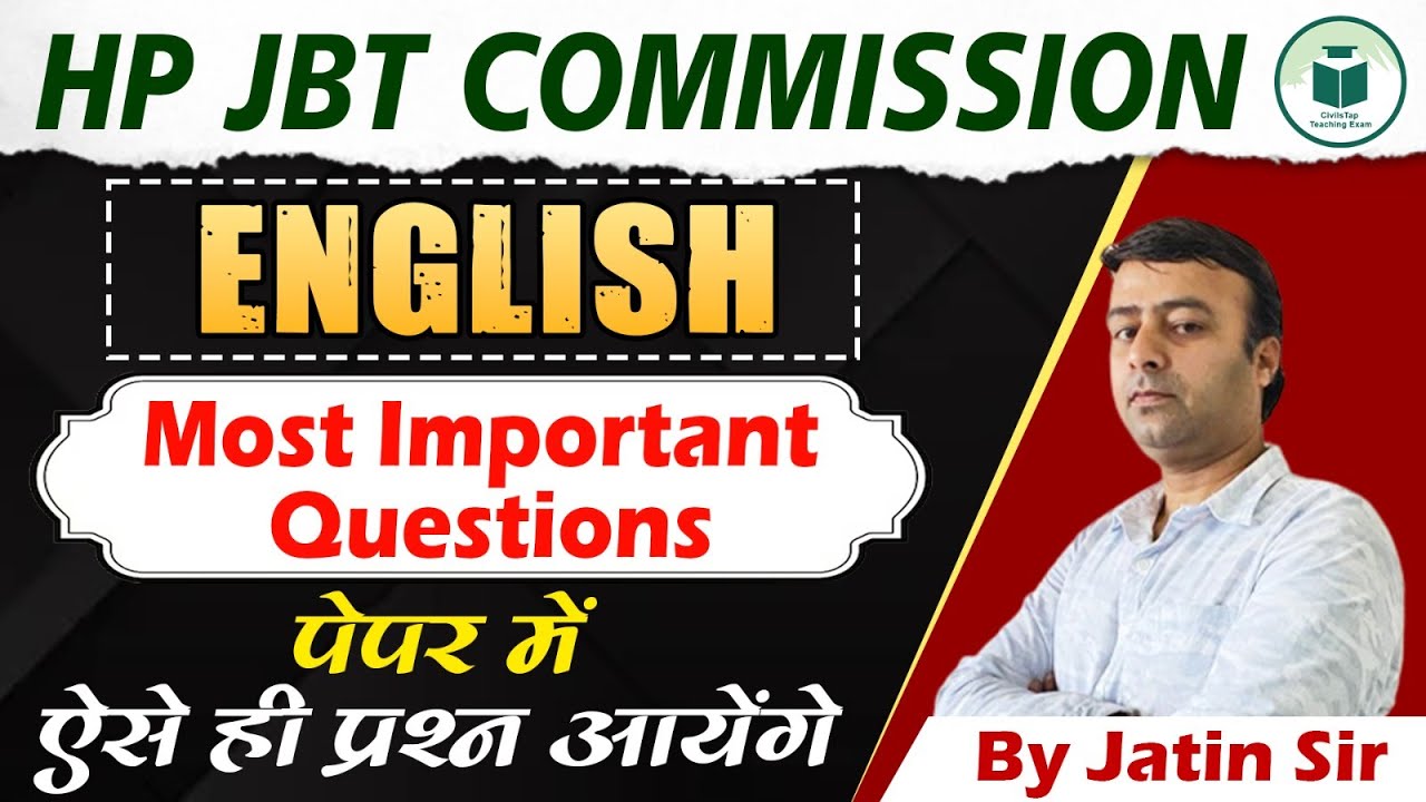 HP JBT Exam | English | Most Important Questions | By Jatin Sir
