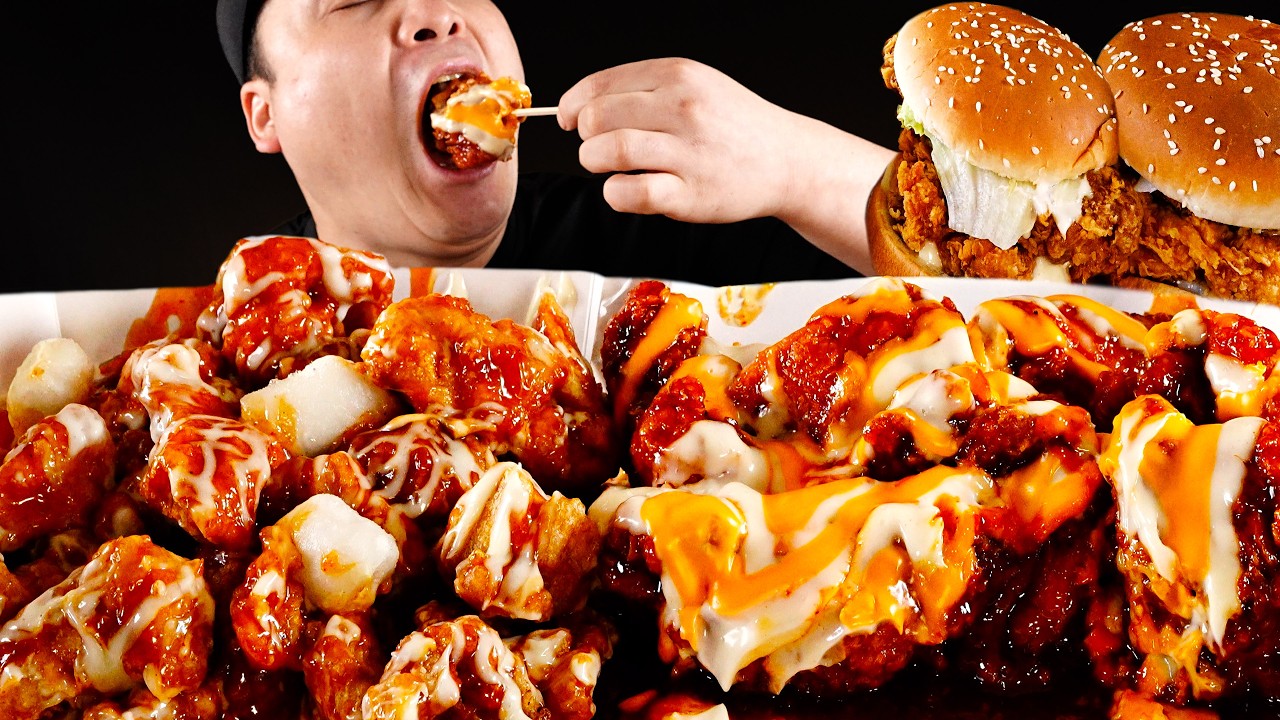 처갓집슈프림 양념순살과 핫치즈 빅싸이순살, 싸이버거 먹방~!! Chicken burger, seasoned chicken