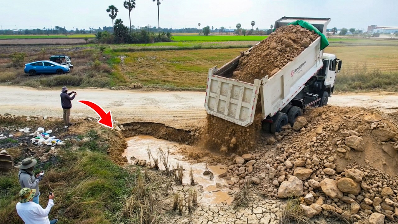 News Start Skilled Operation Using SHANTUI Dozer , 10-Wheel Dump Trucks Filling Flooded Land