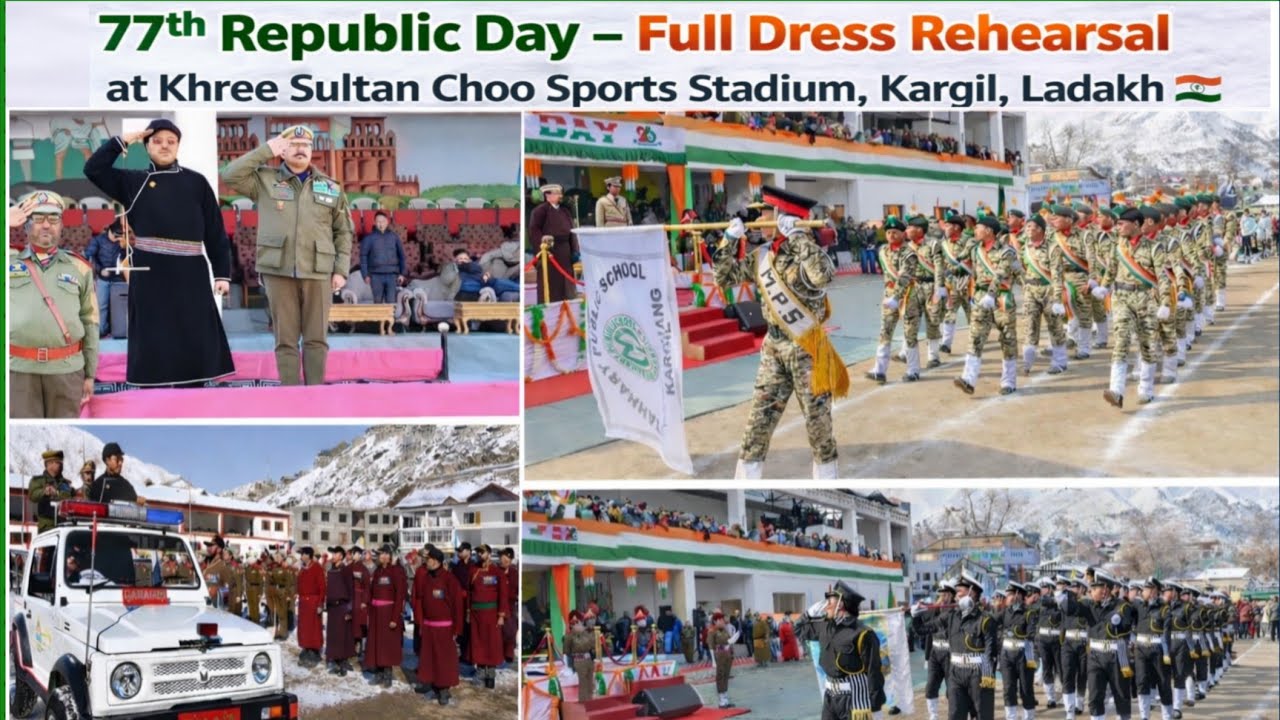 77 Th Republic Day Full Dress Rehearsal at Khree Sultan Choo Sports Stadium Kargil Ladakh