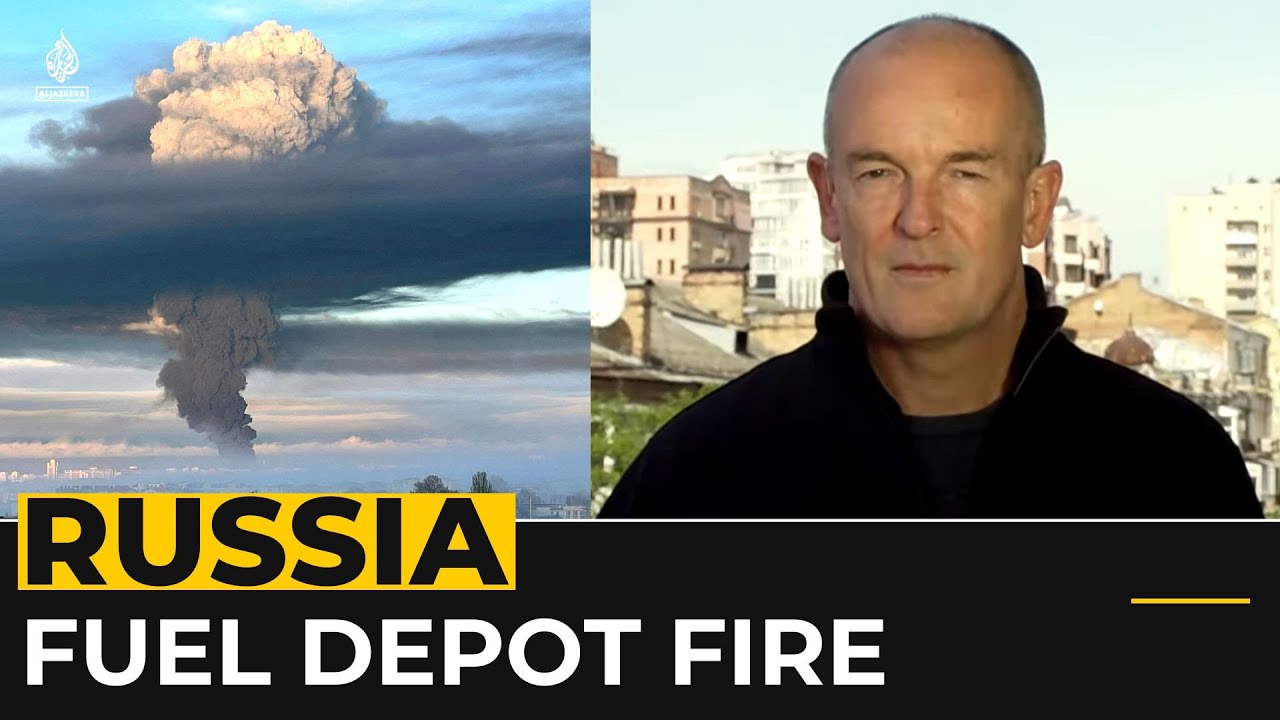 Russ­ian drone strikes on Ukraine as fuel de­pot burns near Crimea