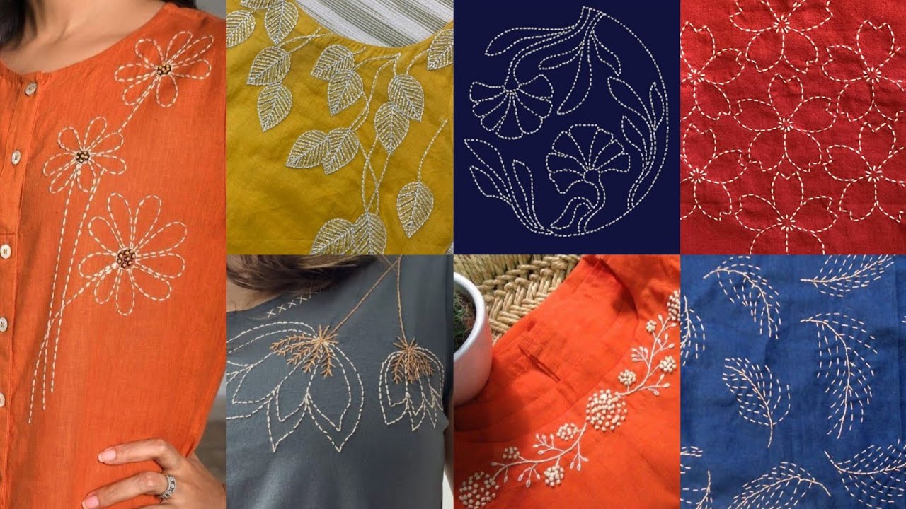 Simple Hand Embroidery 🪡  for Kurtis and top/ Thread 🧵 embroidery neck design/ Cotton thread work