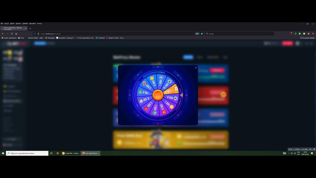 BetFury  - wygraj darmowe krypto na Fury Wheel