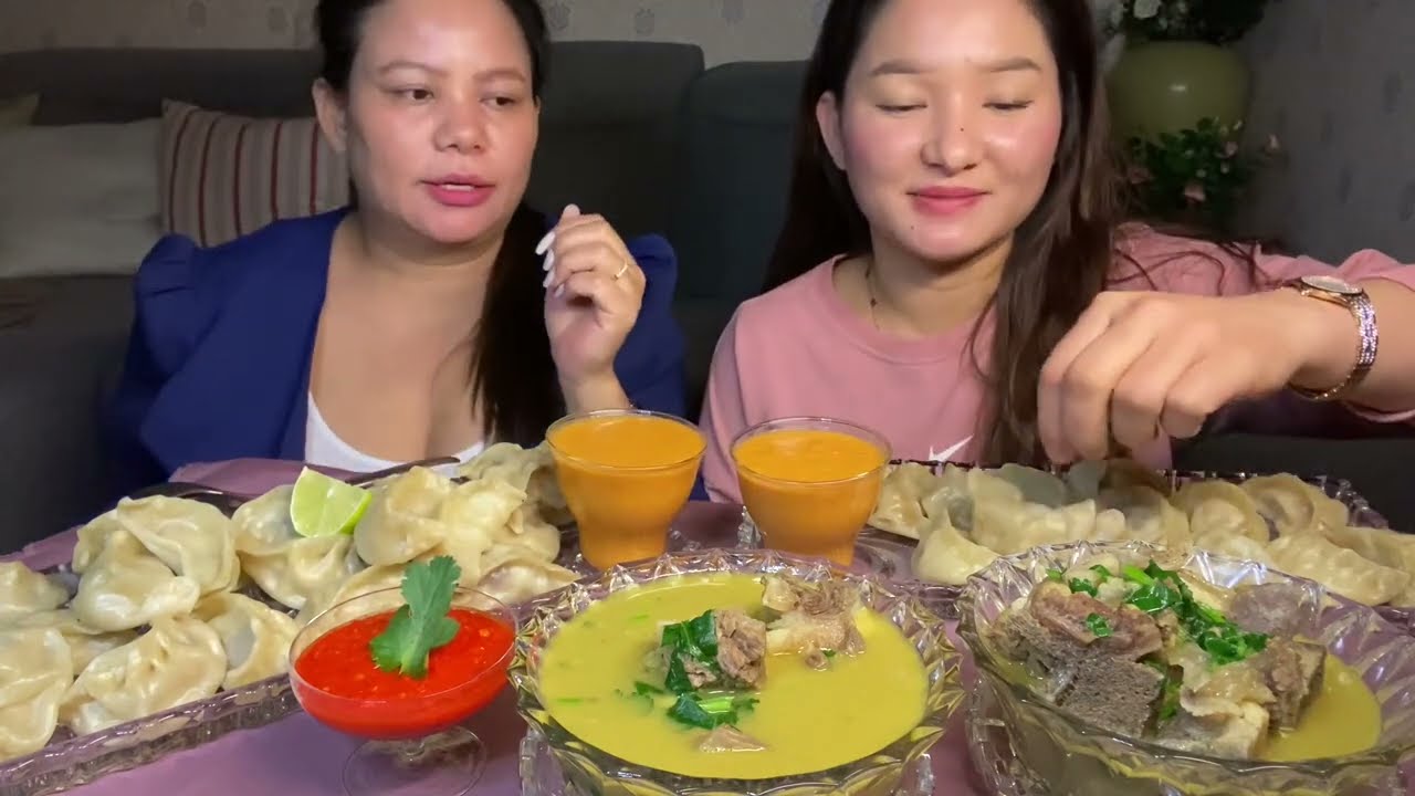 Mutton momo mutton soup extra spicy achar hamro favourite achar mukbang