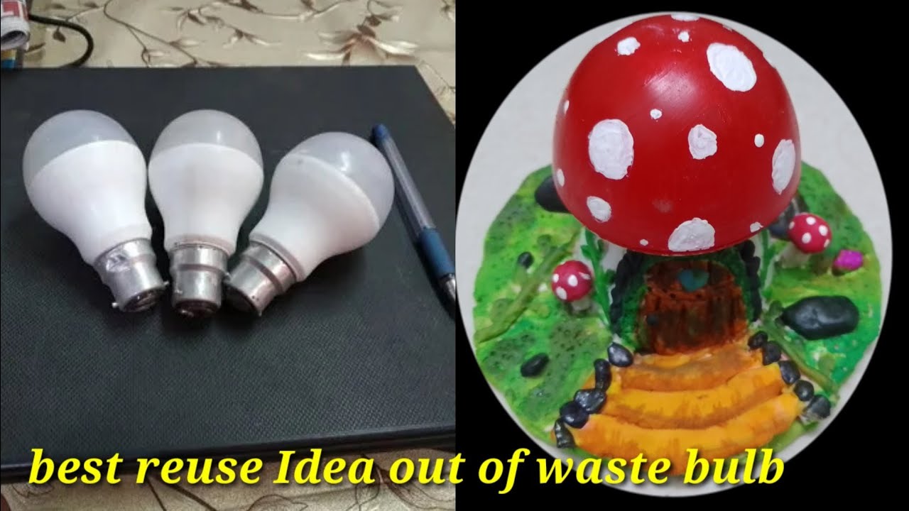 Craft with waste LED bulb | best out of waste | mushroom house | Rf kidos