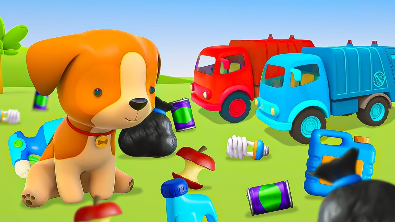 5 bunte M&uuml;llwagen! 🚛🌈 Lehrreicher Zeichentrickfilm &ndash; Farben lernen mit Helferautos