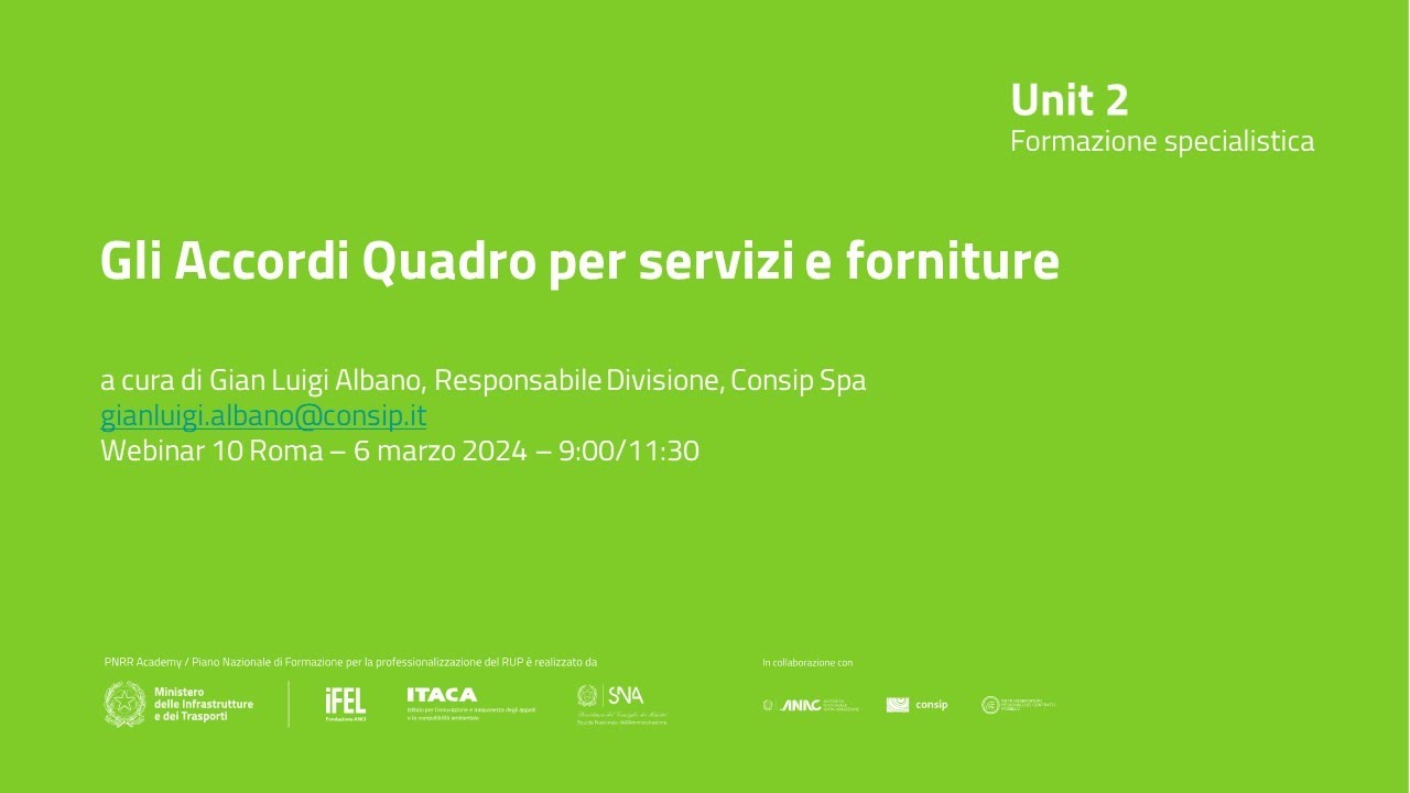 06/03/2024 - Edizione CENTRO SUD-Strumenti di acquisto: accordo quadro, convenzioni, appalto –Parte1