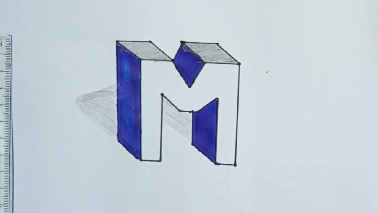 COMO desenhar a letra M em 3D passo a passo linda.