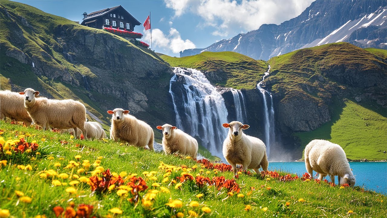 Switzerland 4K - Nature Relaxation Film | Relaxing Music | Nature Sounds of Mountains, Waterfalls