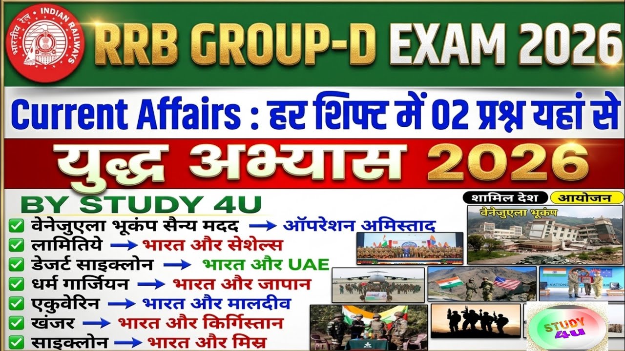 Railway Group D TOP 100 CURRENT AFFAIRS 2026 | CURRENT AFFAIRS FOR RRB GROUP D EXAM 2026 | STUDY 4U