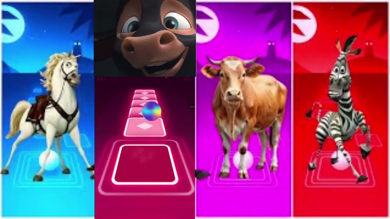 Funny the Horse🐎 🆚Funny Elephant t 🆚Funny Cow🐄 Funny Bull🦏Tiles Hop EDM Rush #tileshop #coffindance