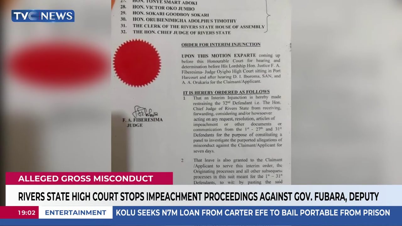 Rivers State High Court Stops Impeachment Proceedings Against Gov. Fubara, Deputy