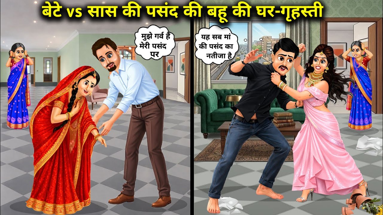 बेटे vs सास की पसंद की बहु की घर ग्रहस्ती||Hindi Cartoon Stories||The Domestic Life of a Son vs. His