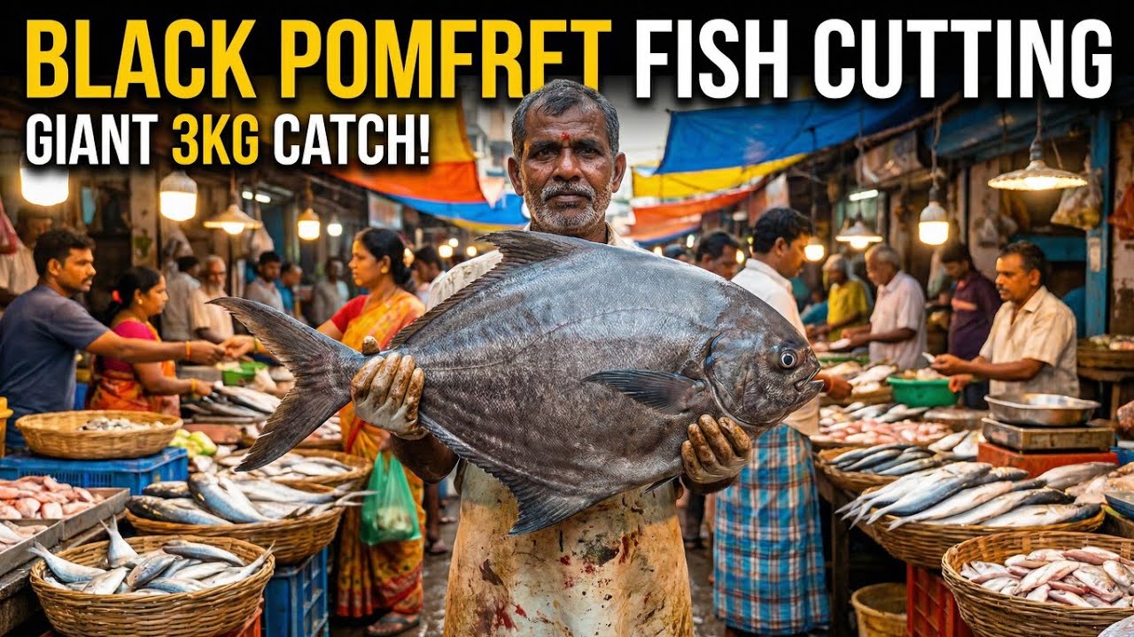 3KG Big Giant Black Pamflet Fish Cutting | Fish Cutting Skills | Black Pomfret Fish Cutting 