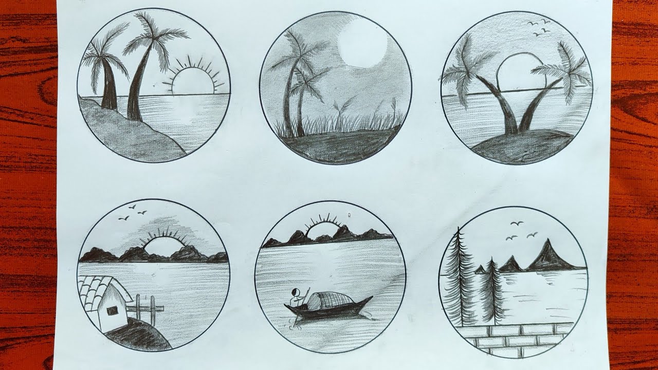 Easy 6 Circle Scenery  drawing|Beautiful scenery drawing|Draw with Nabila