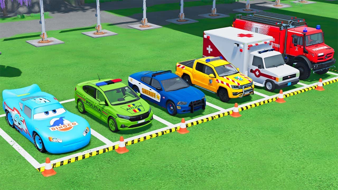 POLICE COLORFULL - TRANSPORTING POLICE CARS, AMBULANCE VEHICLES, FIRE TRUCK WITH TRUCK - FS22 #700