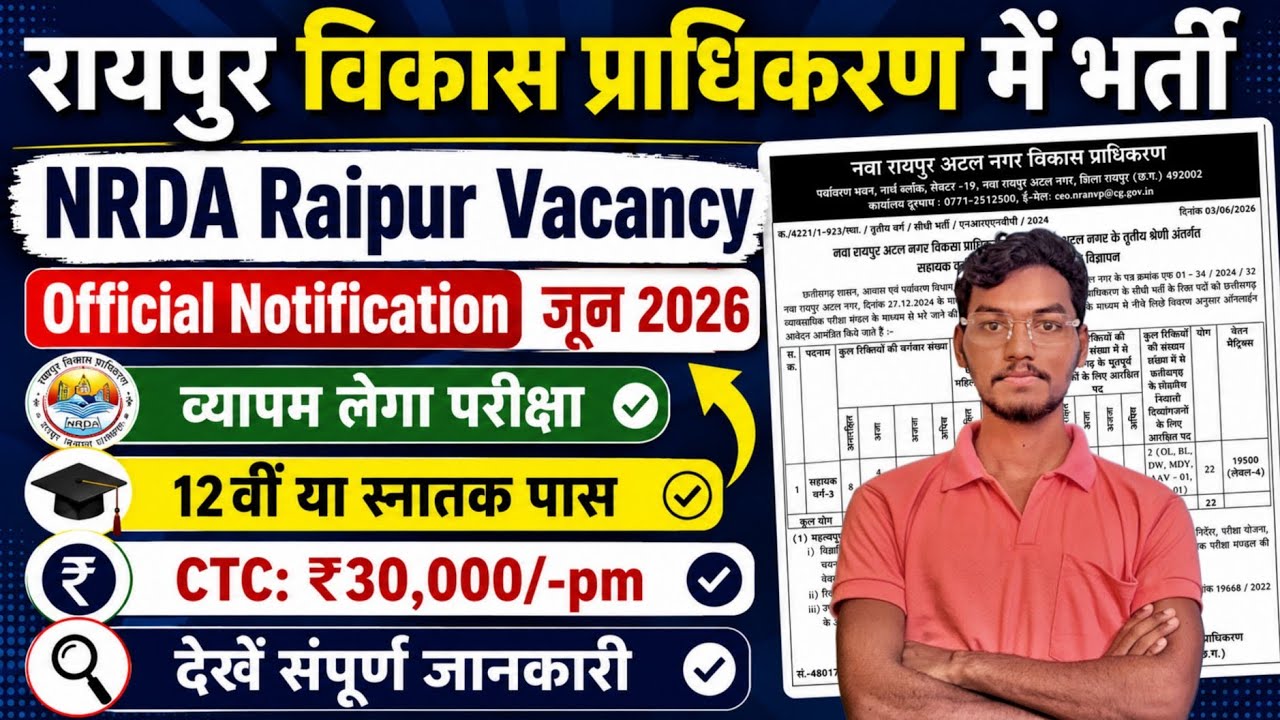 Raipur Development Authority New Recruitment 2026/NRDA Raipur New Vacancy/12th Pass/NRDA Raipur B...