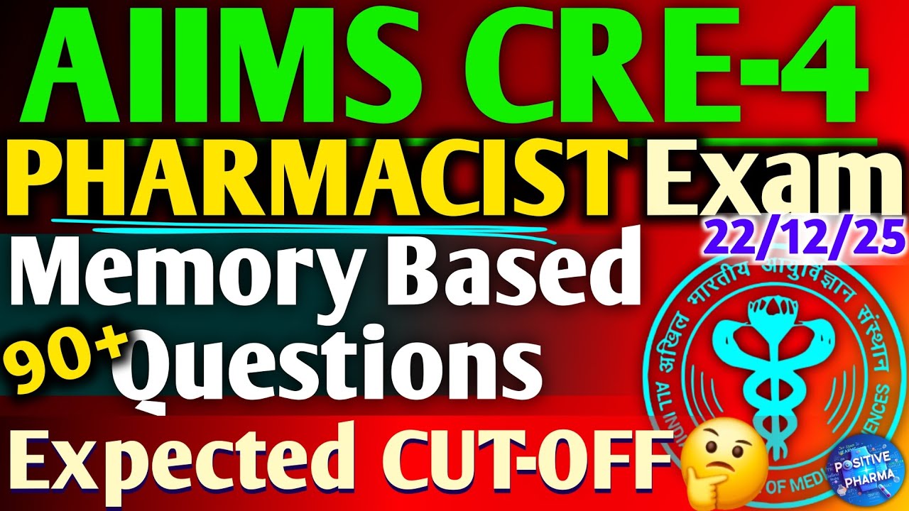 AIIMS CRE-4 Pharmacist 2025 | Memory Based Questions | Paper Analysis | Expected Cut-off? #aiimscre 