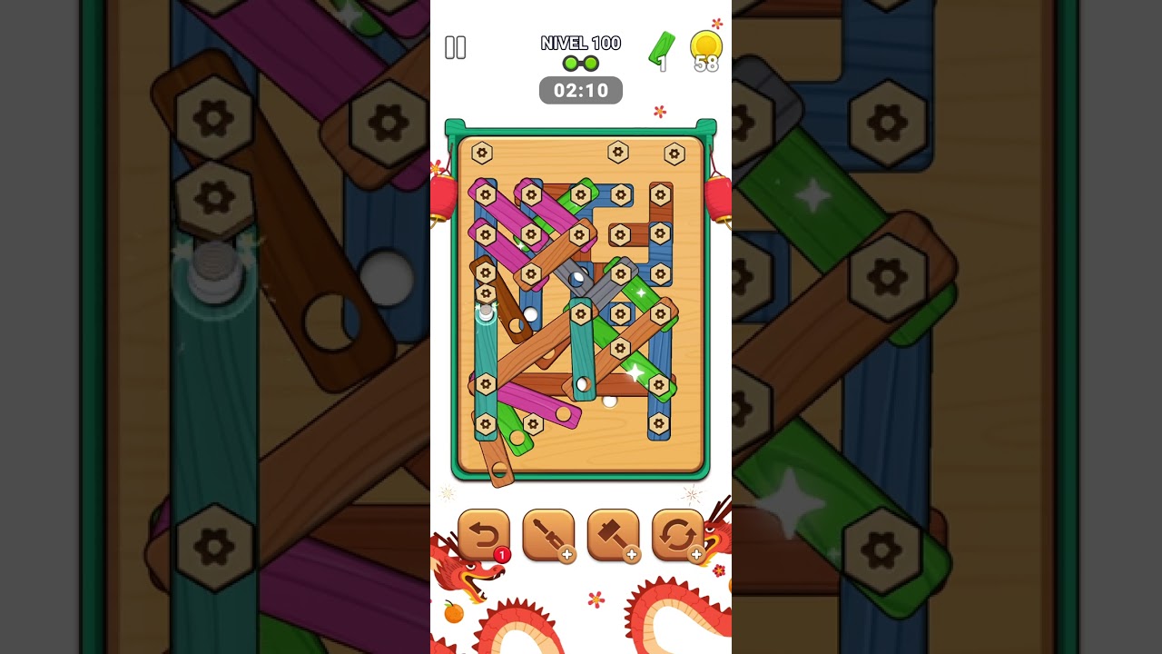 Soluci&oacute;n nivel 100 - Wood screw puzzle